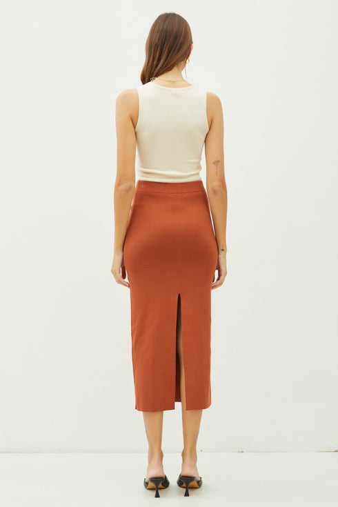 KNIT HIGH RISE MIDI SKIRT